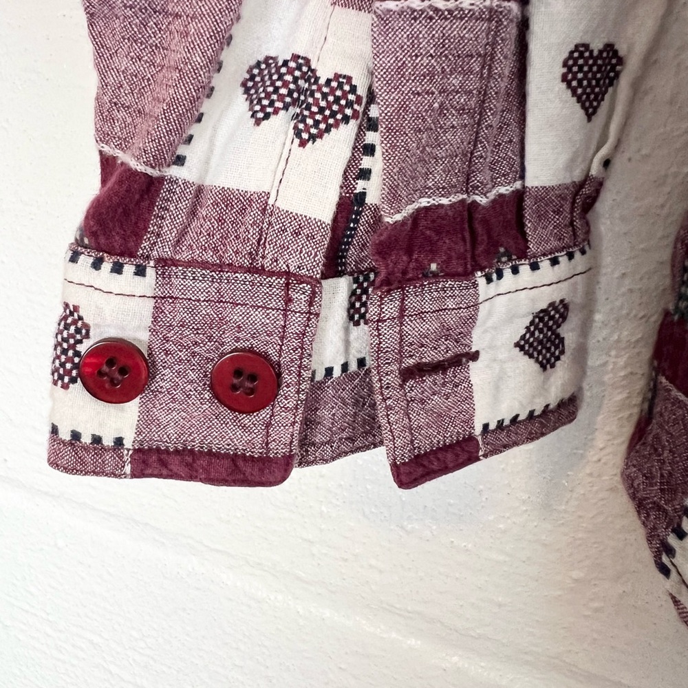 Vintage woven hearts long sleeve blouse top button front size 18/20 country farm - Picture 5 of 10